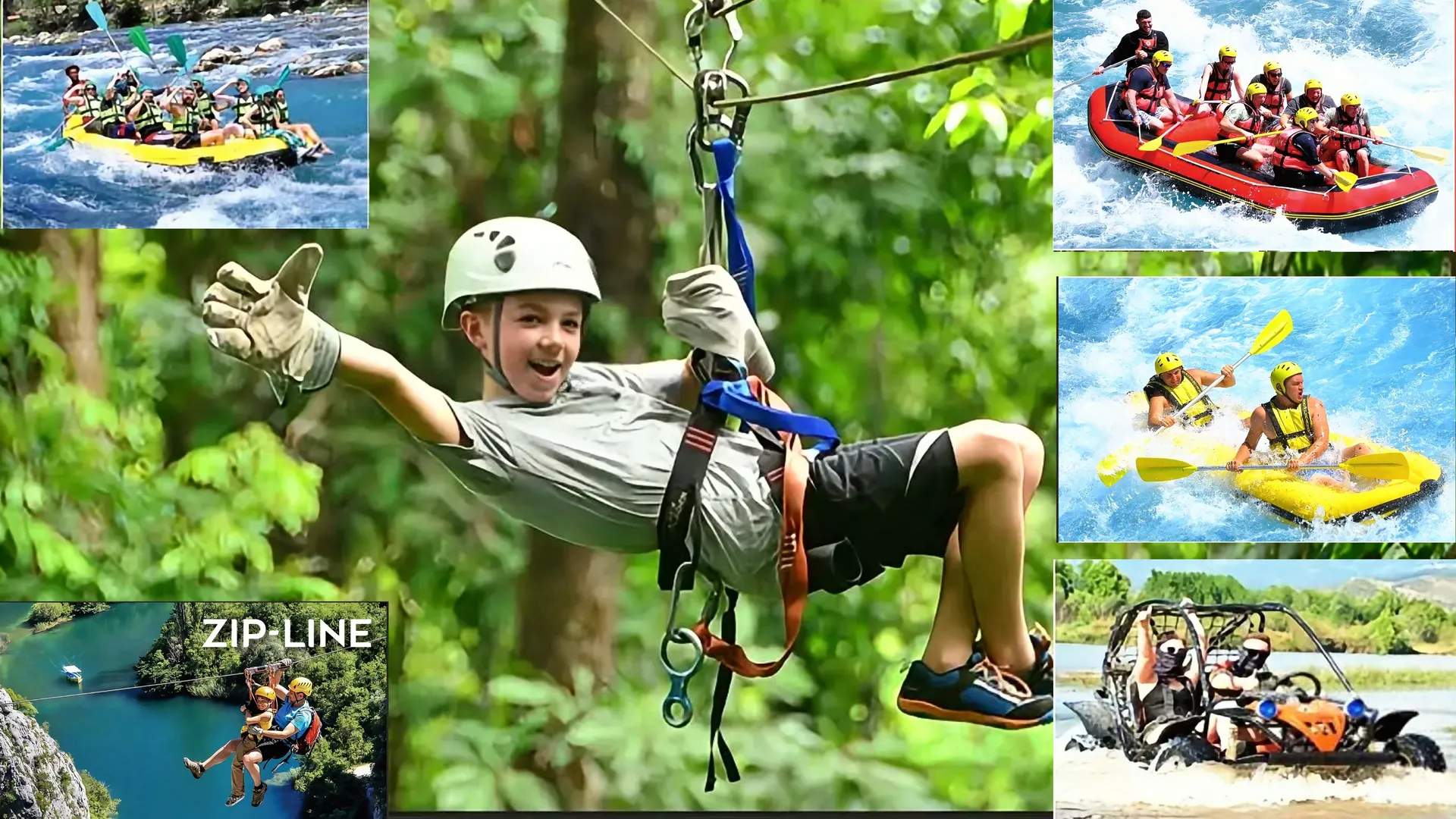 Child zip-lining in outdoor adventure